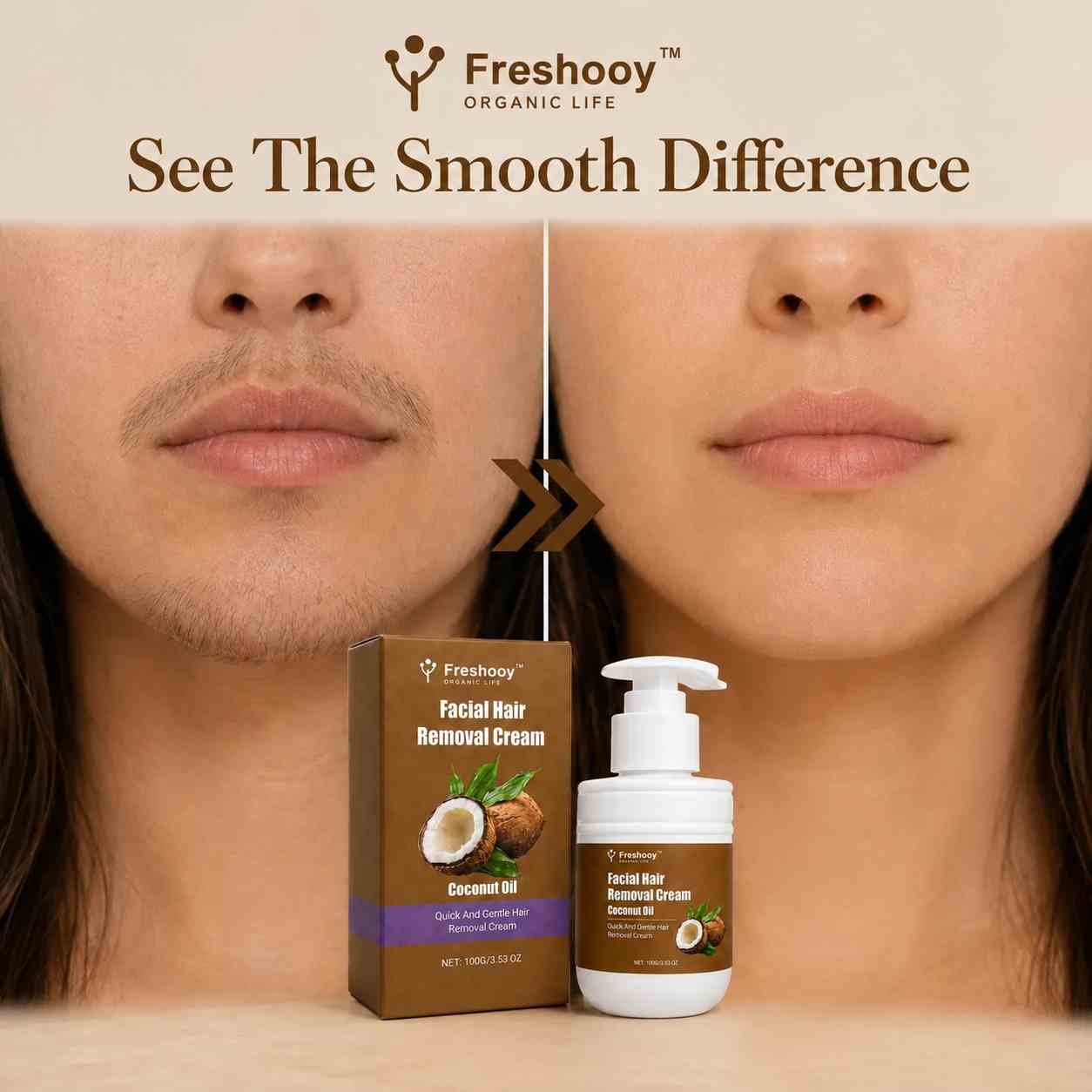 Freshooy™ Gentle Coconut Oil Facial Hair Removal Cream for Smooth Skin