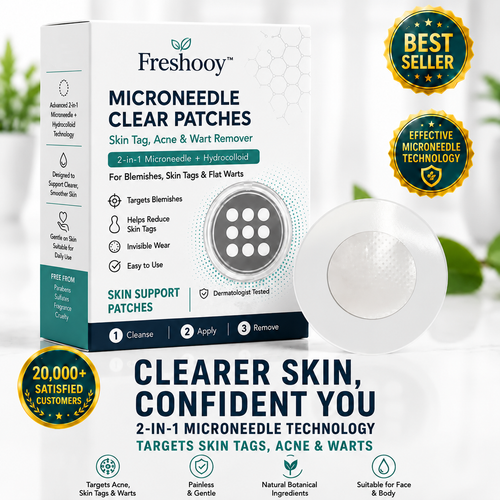 Freshooy®2-in-1 Microneedle & Hydrocolloid Patch🍀| Removes Raised Moles, Acne, Flat Warts & Skin Tags | Helps Improve Wrinkles, Scars & Blemishes | Invisible Patches for Face & Body