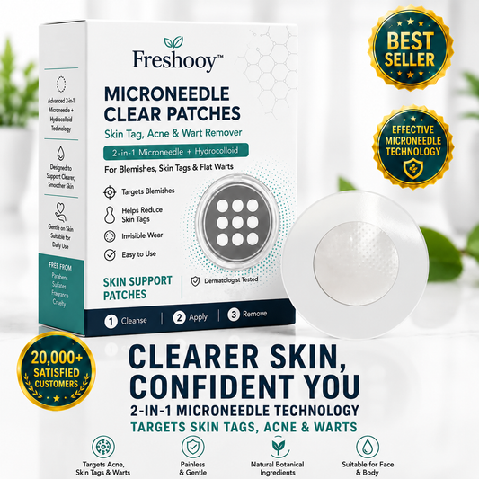 Freshooy®2-in-1 Microneedle & Hydrocolloid Patch🍀| Removes Raised Moles, Acne, Flat Warts & Skin Tags | Helps Improve Wrinkles, Scars & Blemishes | Invisible Patches for Face & Body